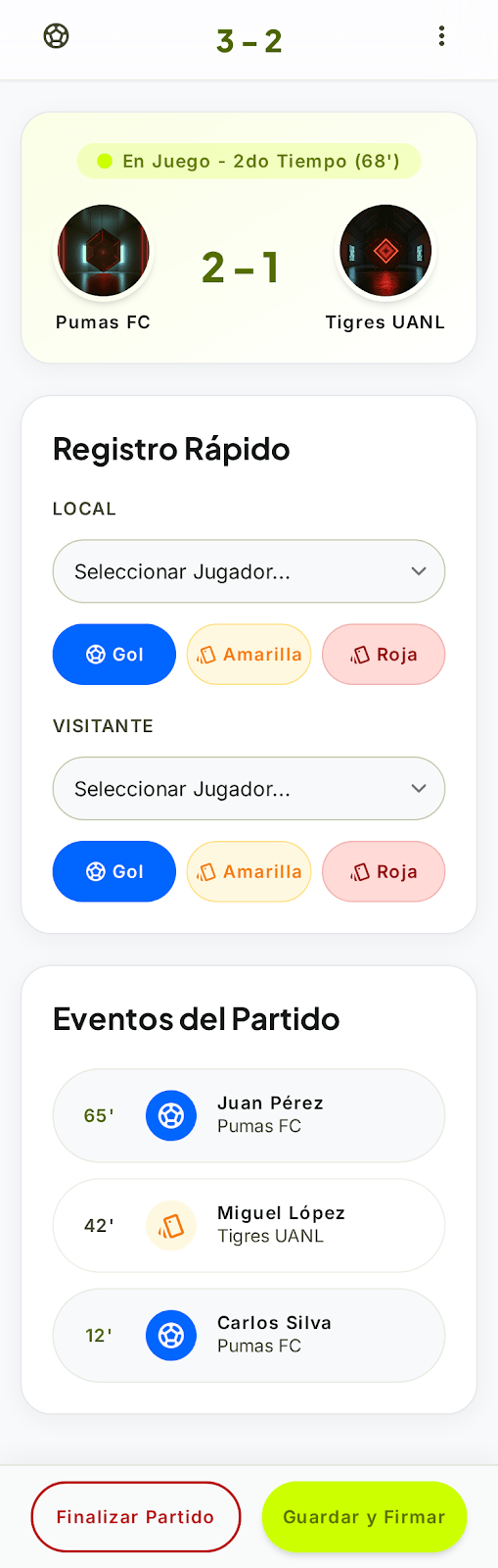 Interfaz movil de cedula arbitral digital